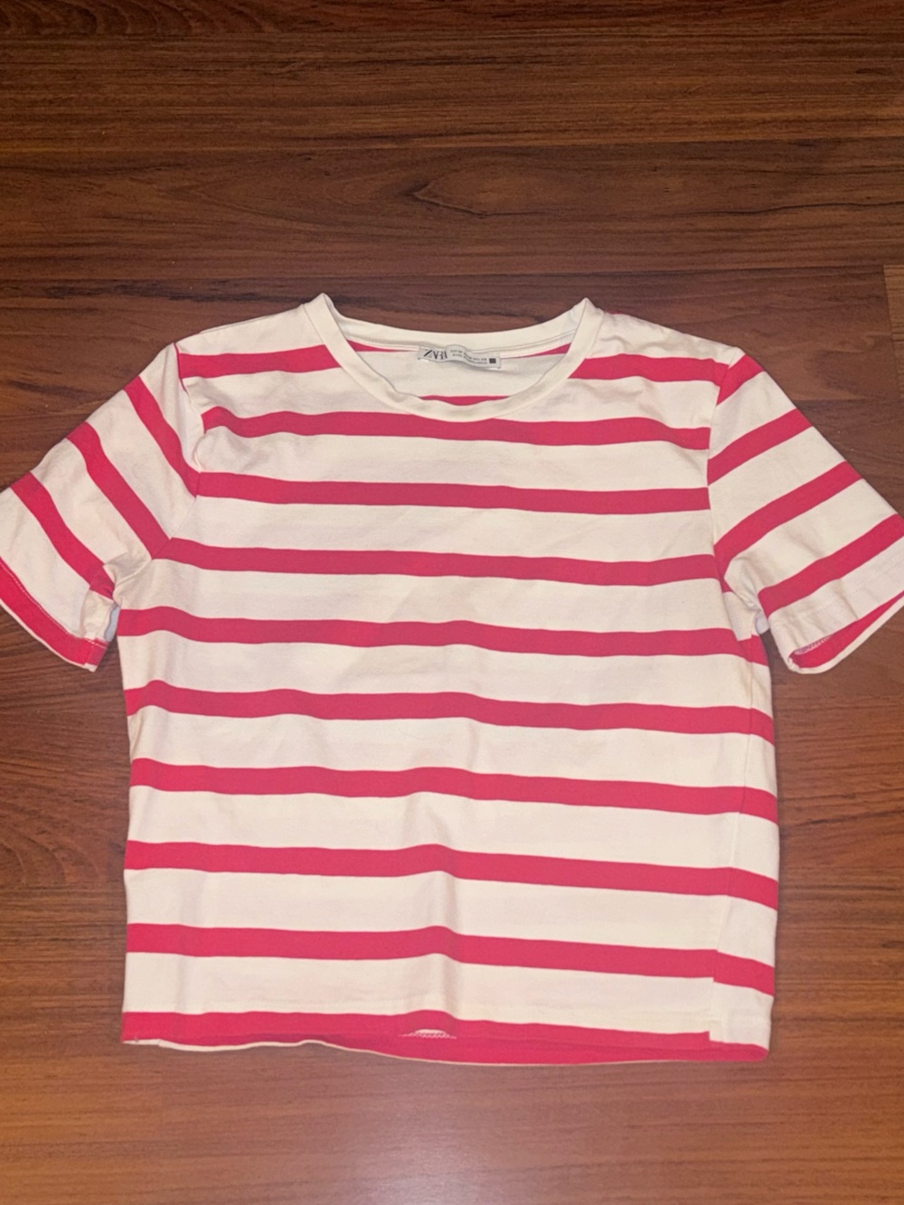 FREE Zara Striped Red White T Shirt Cropped Small Medium